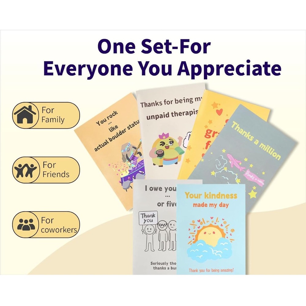 12 Pack Cute Thank You Cards w Envelopes Stickers 5x7 Blank NEW - Picture 3 of 7
